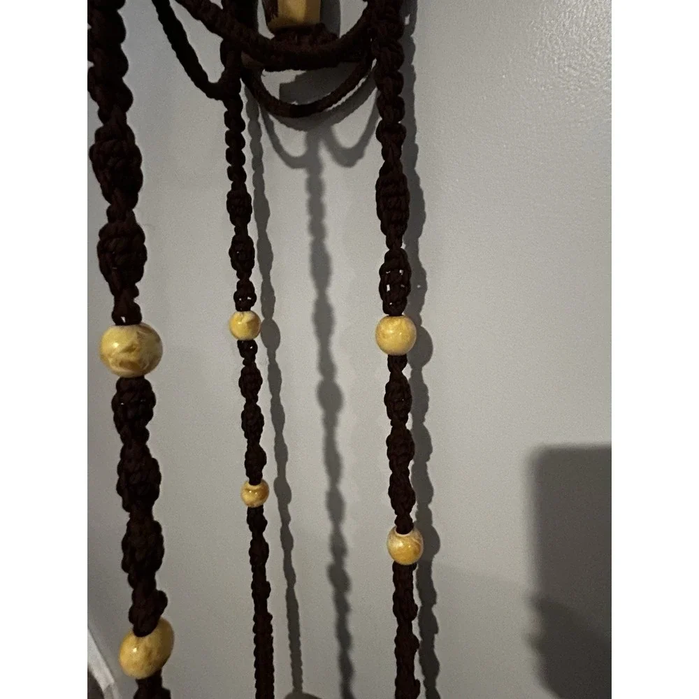 70's Macrame Hanging Plant Holder Ceramic‎ Owl Boho Beads Hippie 58